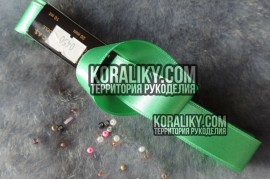 (0030100450) Стрічка атласна двостороння зелена шириною 10 мм