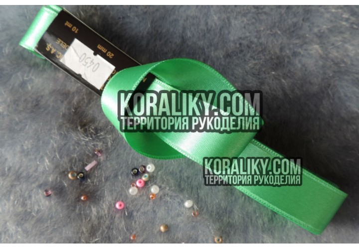 (0030300450) Стрічка атласна двостороння зелена шириною 30 мм